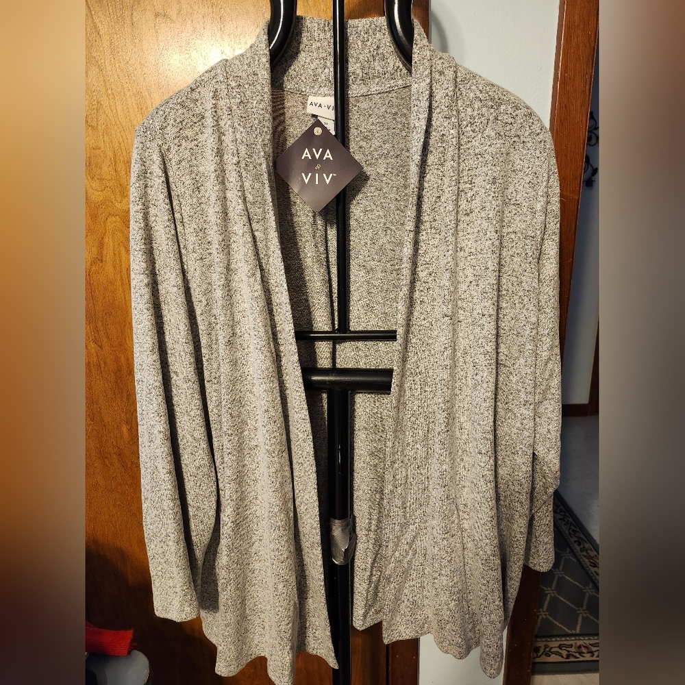 AVA & VIV Grey Long Sleeve Open Front Pockets Sweater Size 2X (W20)